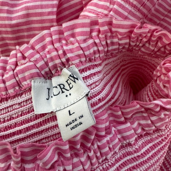 J Crew Striped Mini Dress Pink Womens Large Smocked Tiered Beachy Resort - Picture 7 of 14